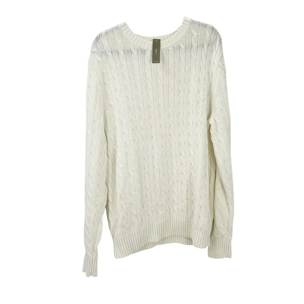 J. Crew Men's Heritage Cotton Cable-Knit Sweater Long Sleeve Ivory Size L NWT